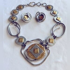Vintage Silver & Gold Necklace with Earrings